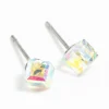 Clear Gem 3D Cube Stud Earrings