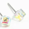 Clear Gem 3D Cube Stud Earrings