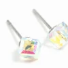 Clear Gem 3D Cube Stud Earrings