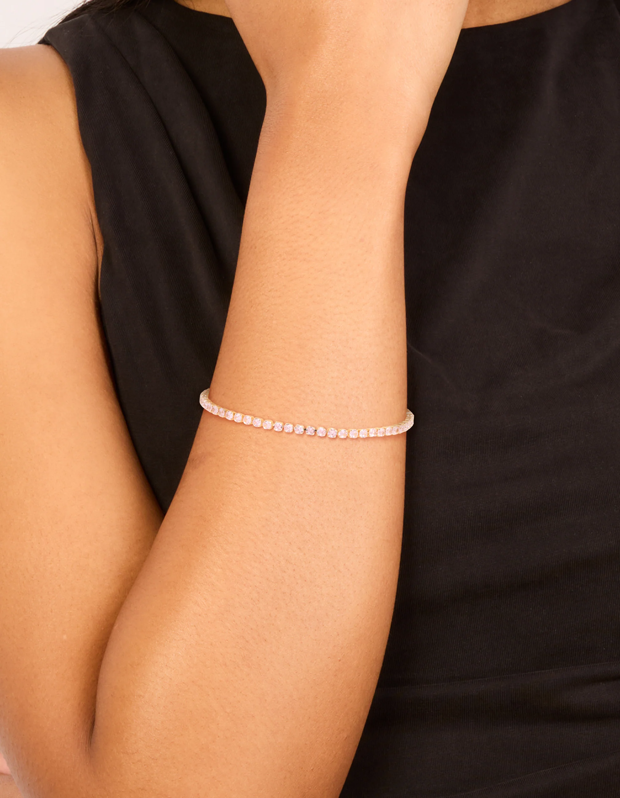 287-gold-pink-cubic-zirconia-dainty-tennis-bracelet-1.webp Gold Pink Cubic Zirconia Dainty Tennis Bracelet