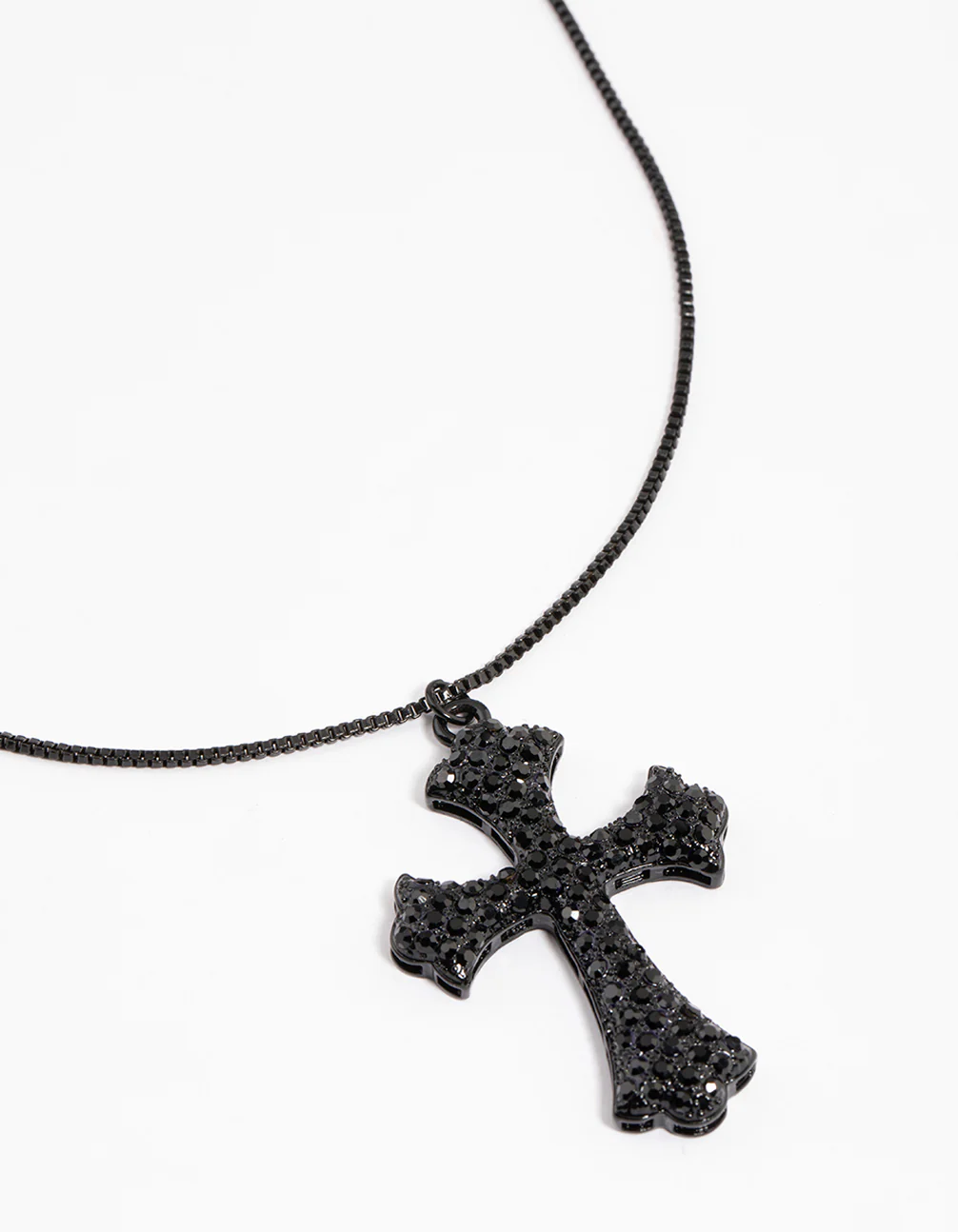 2879-coated-black-boxchain-large-diamante-cross-necklace-1.webp Coated Black Boxchain Large Diamante Cross Necklace