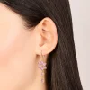 Gold Pink Cubic Zirconia Flower Hook Earrings