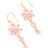 Gold Pink Cubic Zirconia Flower Hook Earrings