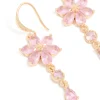 Gold Pink Cubic Zirconia Flower Hook Earrings