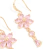 Gold Pink Cubic Zirconia Flower Hook Earrings