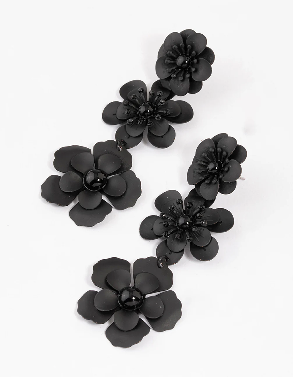 2901-coated-black-triple-diamante-flower-drop-earrings-2.webp Coated Black Triple Diamante Flower Drop Earrings
