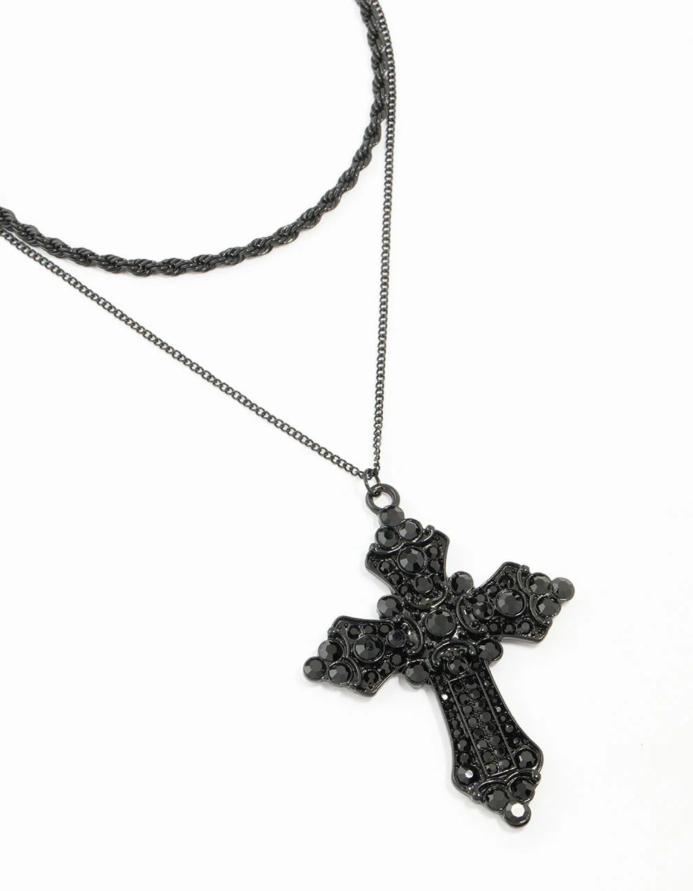2912-coated-cross-rope-layered-necklace-1.webp Coated Cross Rope Layered Necklace