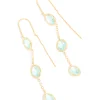 Gold Plated Aqua Cubic Zirconia Thread Through Earrings