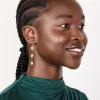 Gold Plated Aqua Cubic Zirconia Thread Through Earrings