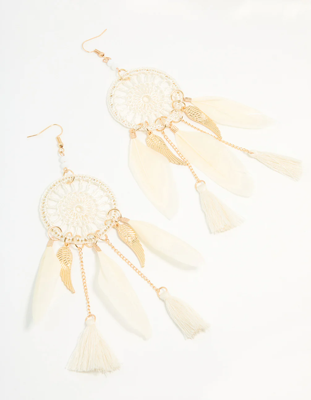 2968-cream-gold-feather-dreamcatcher-drop-earrings-1.webp Cream & Gold Feather Dreamcatcher Drop Earrings