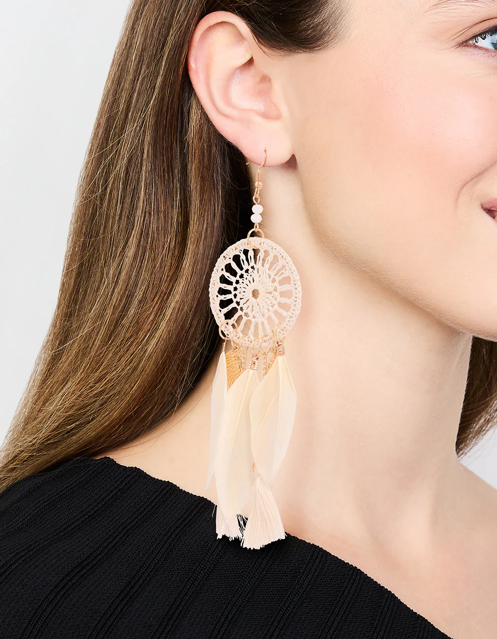 2968-cream-gold-feather-dreamcatcher-drop-earrings-2.webp Cream & Gold Feather Dreamcatcher Drop Earrings