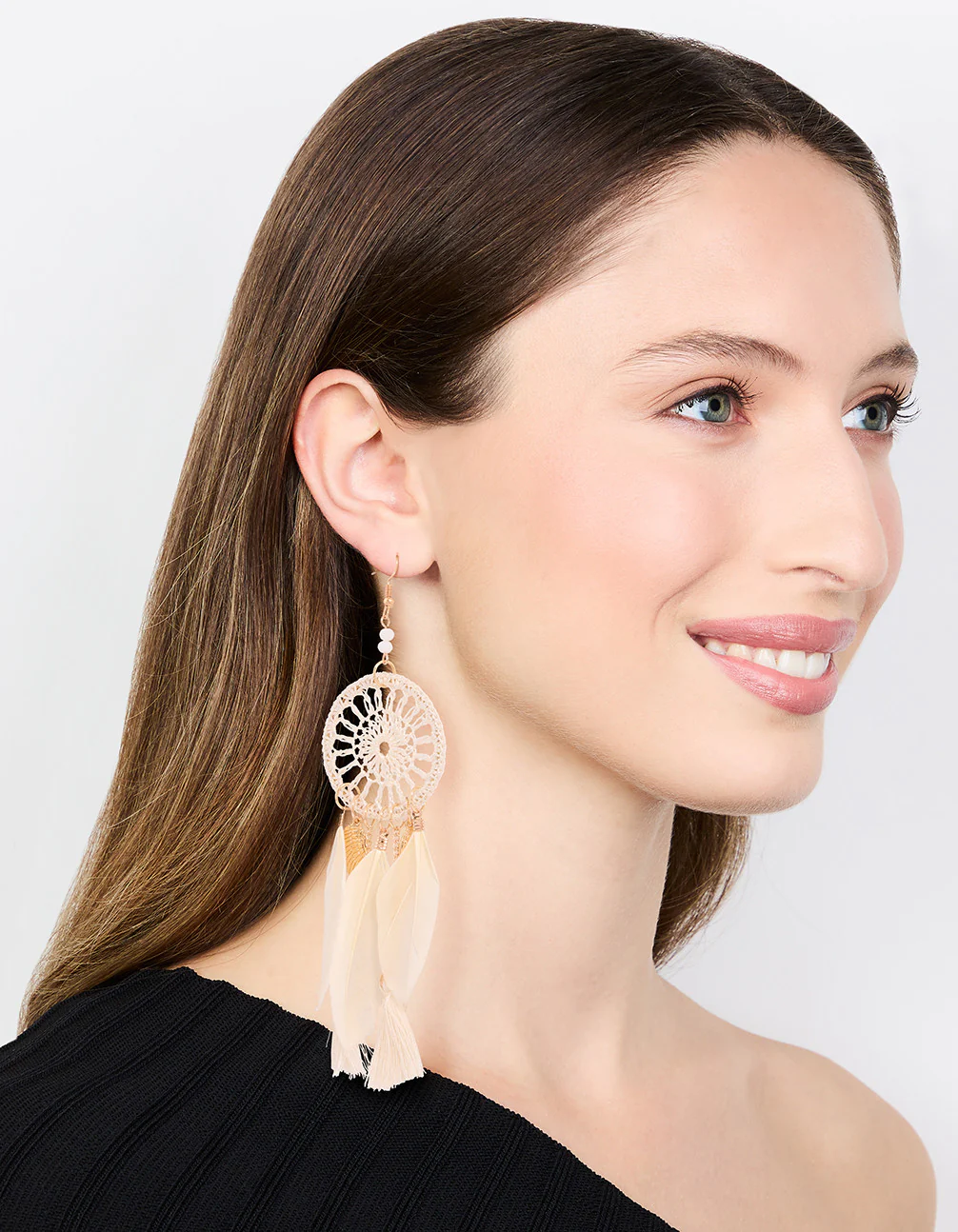 2968-cream-gold-feather-dreamcatcher-drop-earrings-3.webp Cream & Gold Feather Dreamcatcher Drop Earrings