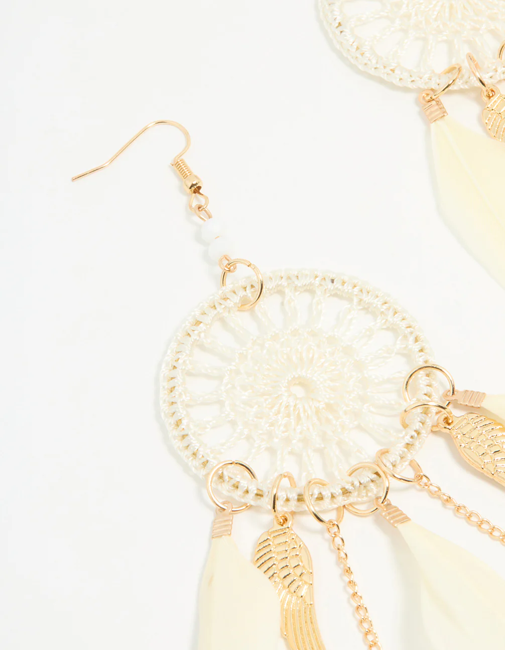 2968-cream-gold-feather-dreamcatcher-drop-earrings-4.webp Cream & Gold Feather Dreamcatcher Drop Earrings