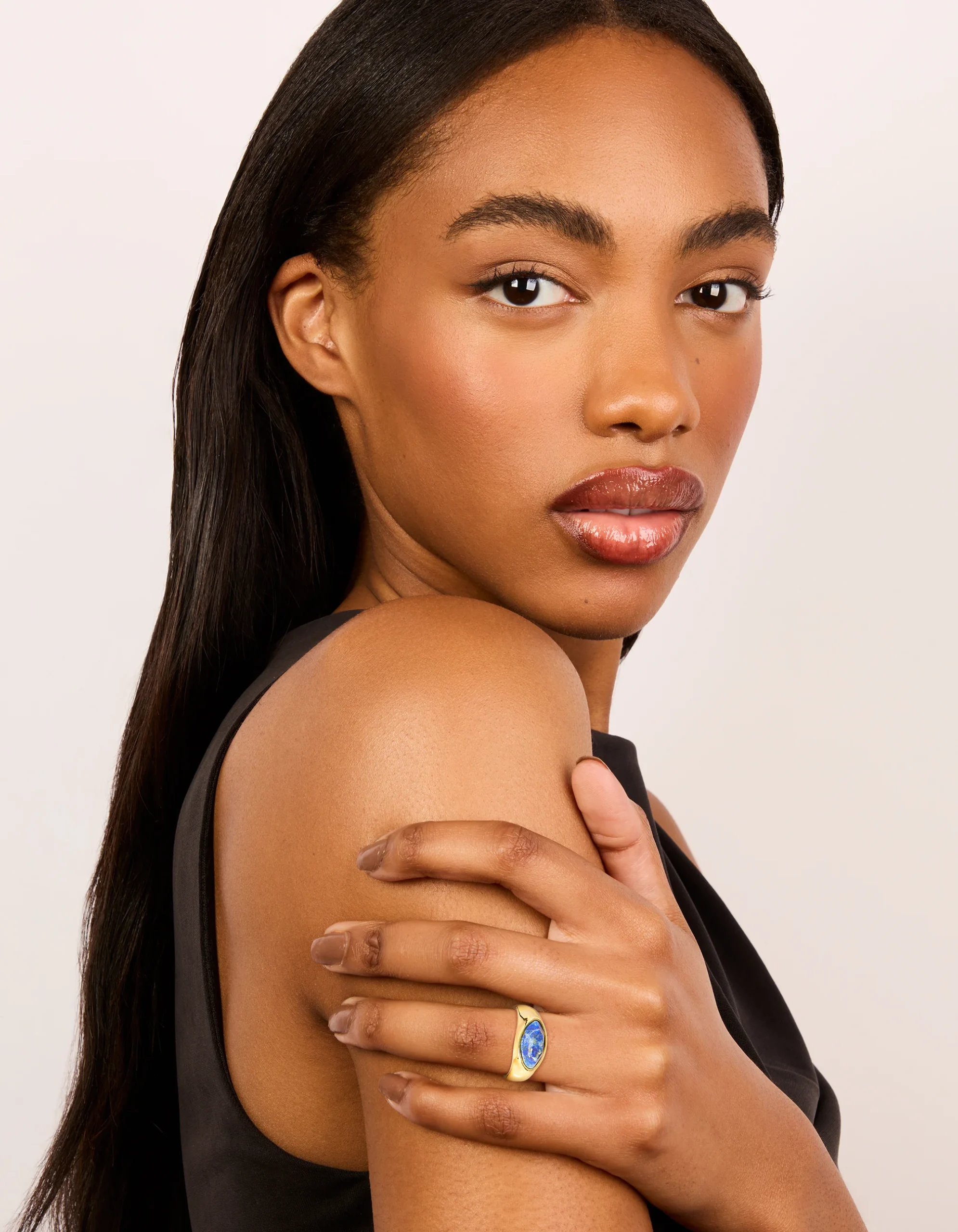 Gold Plated Blue & White Moody Stone Ring