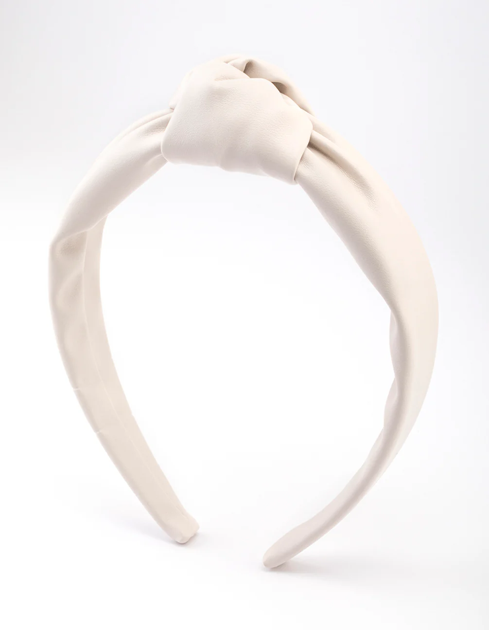 2976-cream-fabric-faux-leather-large-knot-headband-1.webp Cream Fabric Faux Leather Large Knot Headband