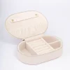 Cream Faux Leather Oval Compact Jewellery Box