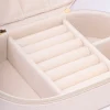 Cream Faux Leather Oval Compact Jewellery Box