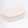 Cream Faux Leather Oval Compact Jewellery Box