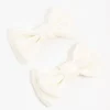 Cream Mini Fabric Bow Tie Hair Clips 2-Pack