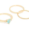 Gold Plated Blue Cubic Zirconia & Bubble Rings 5-Pack