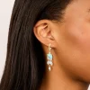 Gold Plated Blue Cubic Zirconia & Stones Square Drop Detail Earrings
