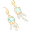 Gold Plated Blue Cubic Zirconia & Stones Square Drop Detail Earrings