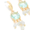 Gold Plated Blue Cubic Zirconia & Stones Square Drop Detail Earrings