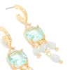 Gold Plated Blue Cubic Zirconia & Stones Square Drop Detail Earrings