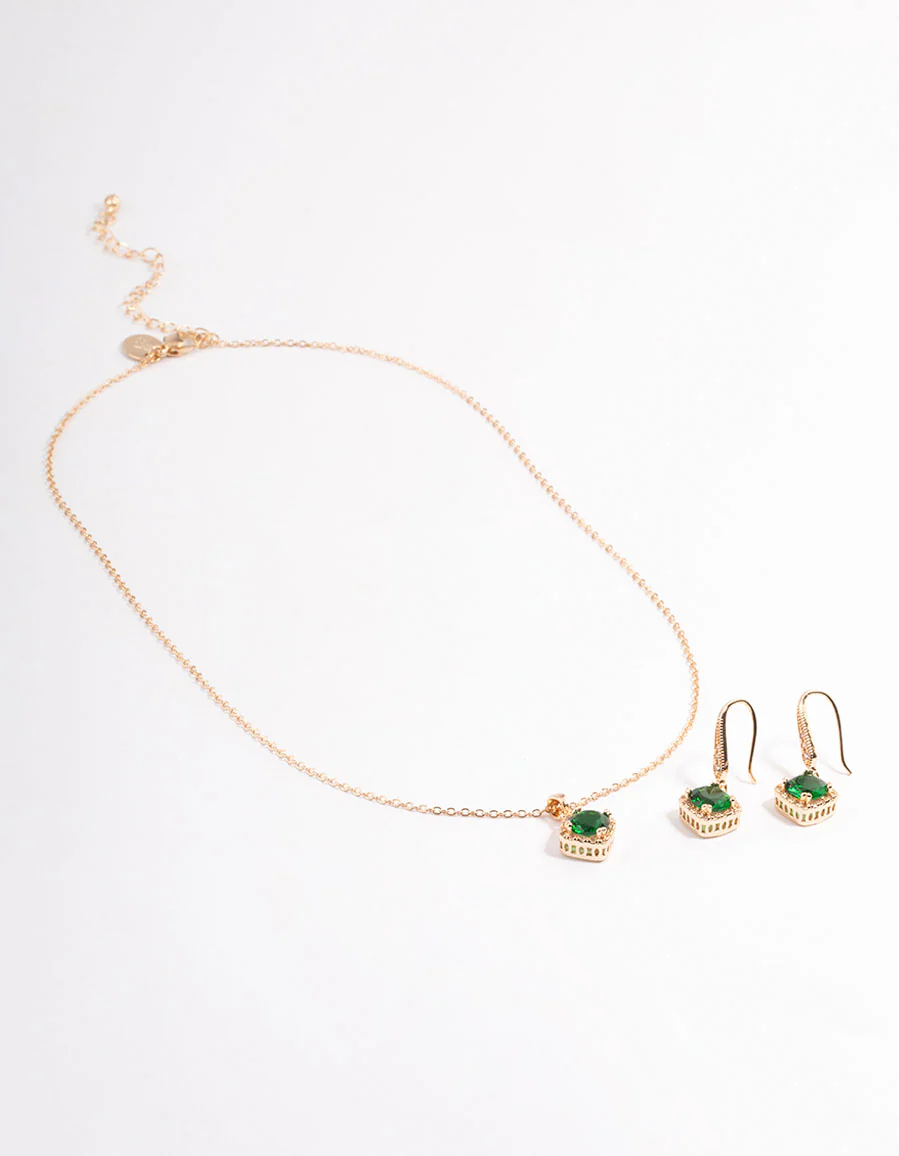 3033-cubic-zirconia-gold-square-cushion-earrings-necklace-2.webp Cubic Zirconia Gold Square Cushion Earrings & Necklace