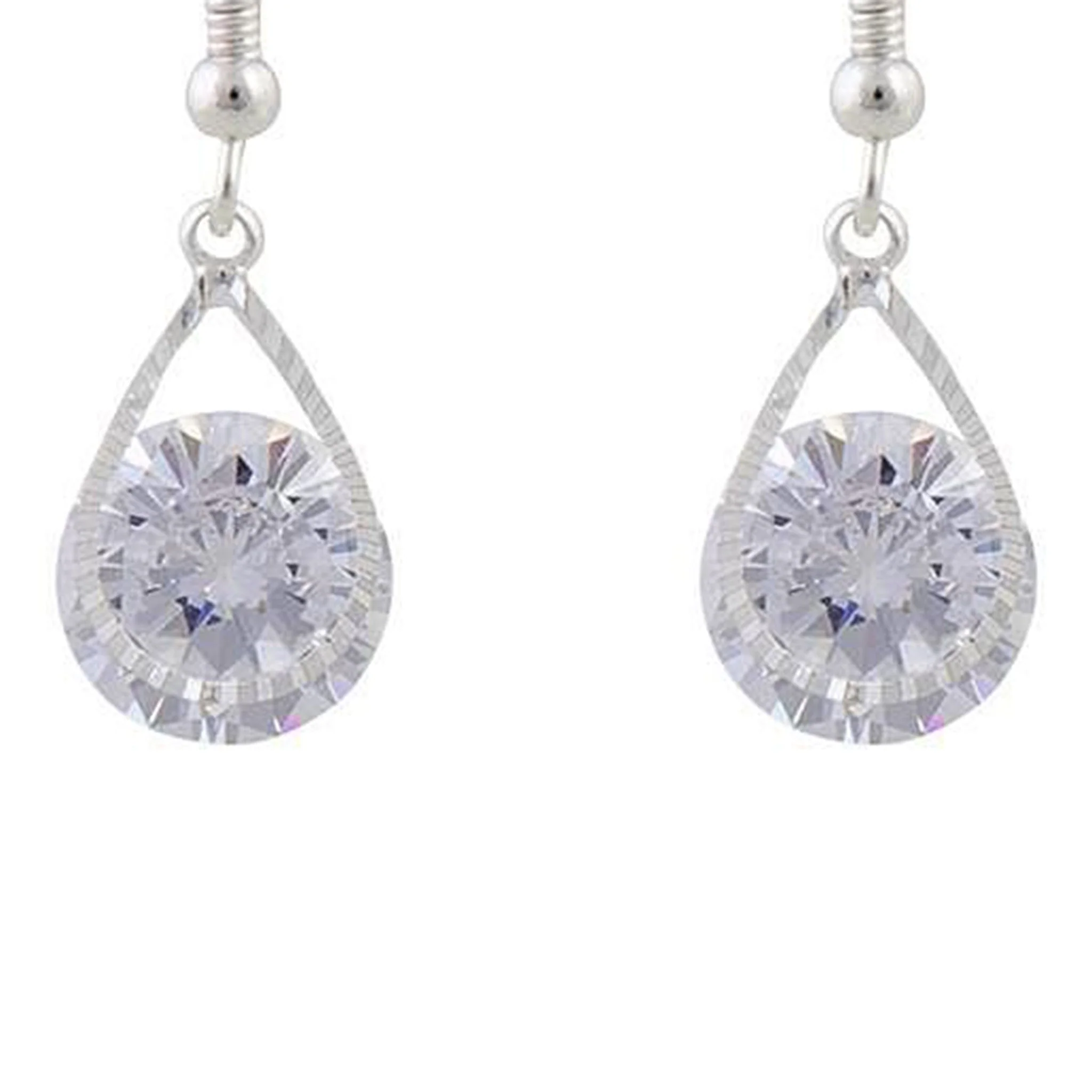 Cubic Zirconia In Silver Teardrop Earrings