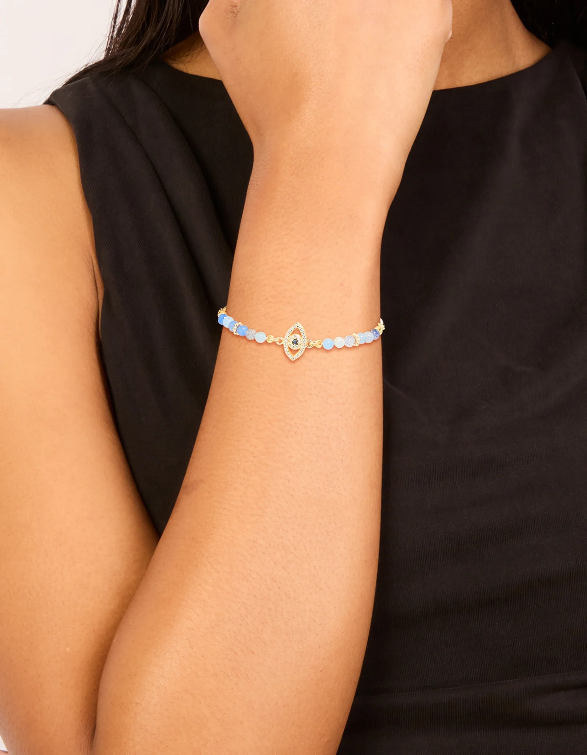 304-gold-plated-blue-cubic-zirconia-evil-eye-blue-beaded-toggle-bracelet-1.webp Gold Plated Blue Cubic Zirconia Evil Eye & Blue Beaded Toggle Bracelet