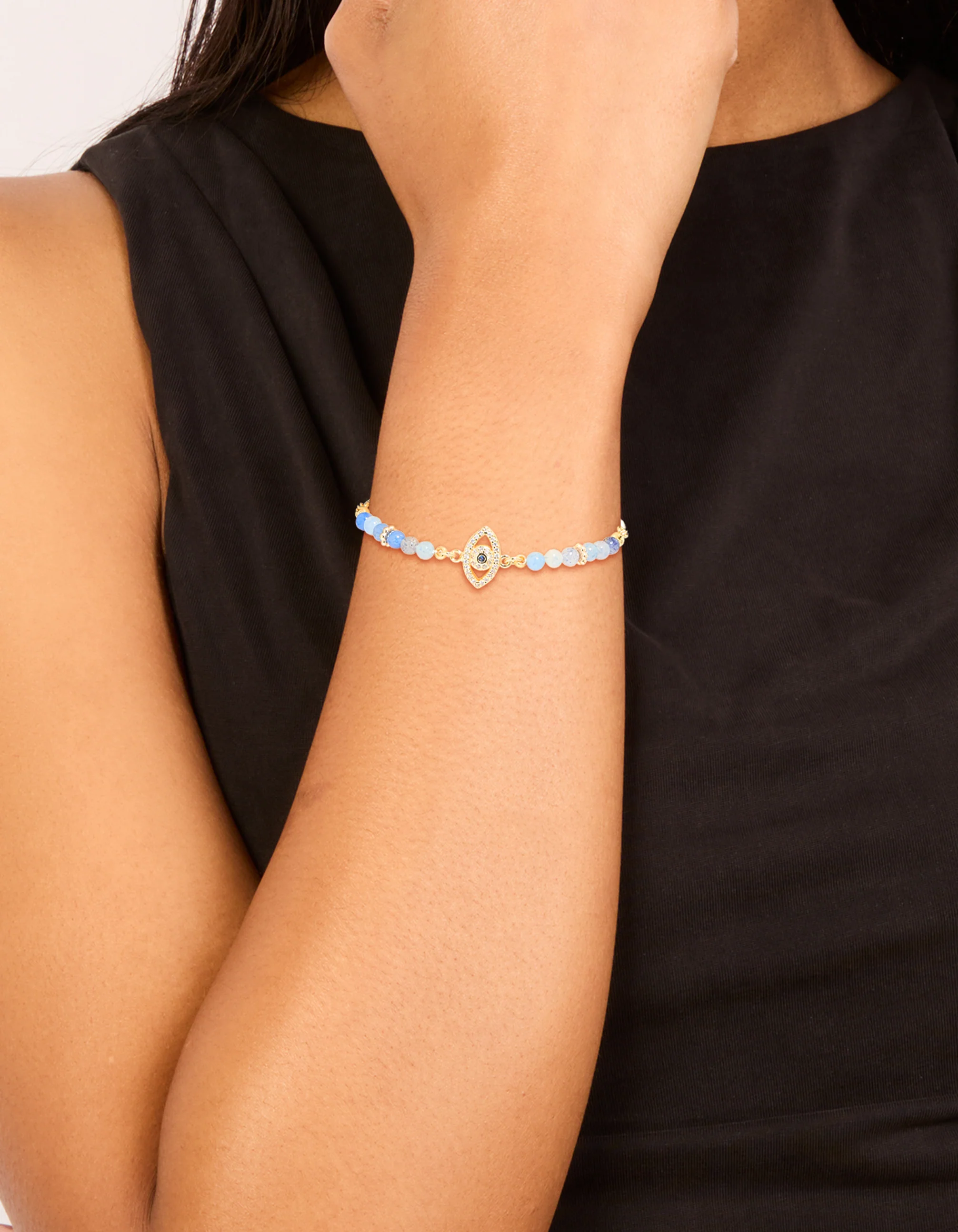 304-gold-plated-blue-cubic-zirconia-evil-eye-blue-beaded-toggle-bracelet-1.webp Gold Plated Blue Cubic Zirconia Evil Eye & Blue Beaded Toggle Bracelet
