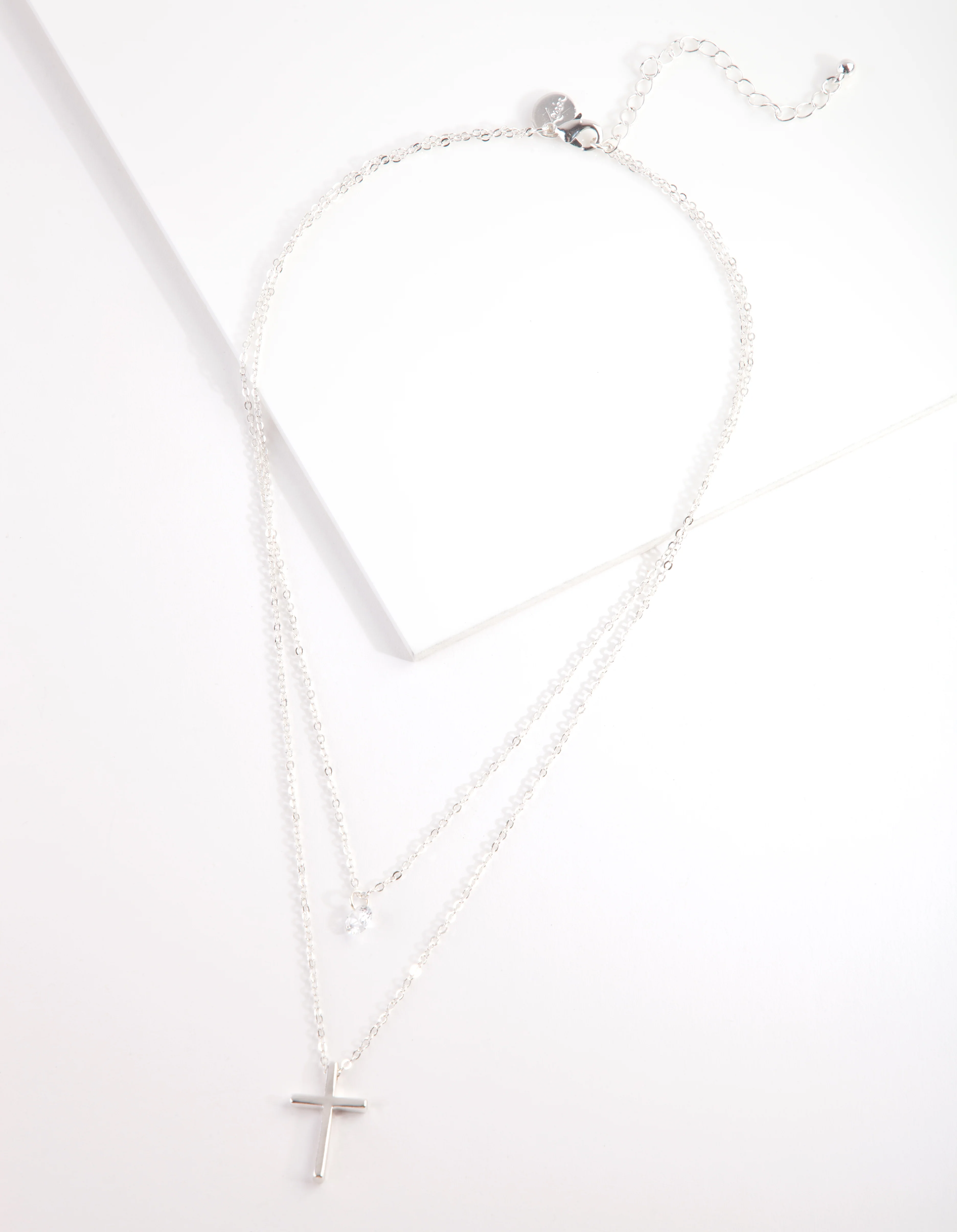 3042-cubic-zirconia-silver-multi-row-cross-necklace-1.webp Cubic Zirconia Silver Multi Row Cross Necklace
