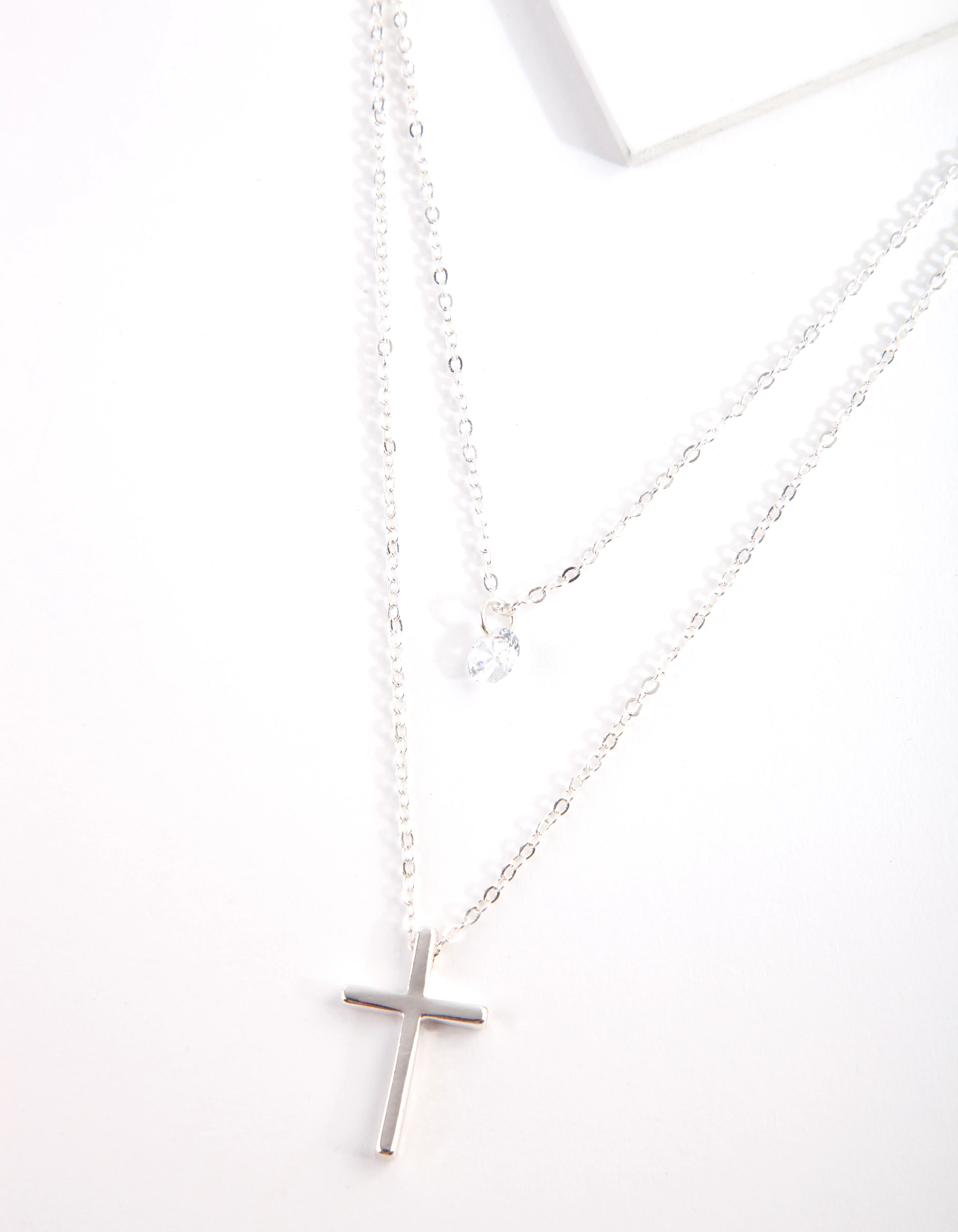 3042-cubic-zirconia-silver-multi-row-cross-necklace-2.webp Cubic Zirconia Silver Multi Row Cross Necklace