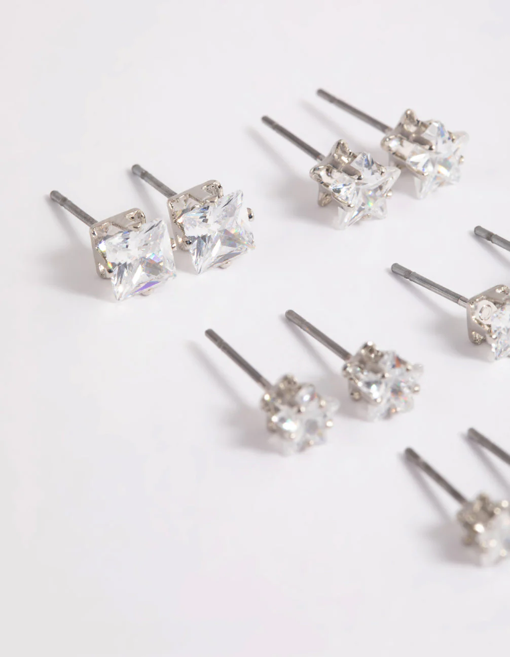 3046-cubic-zirconia-star-square-earrings-6-pack-4.webp Cubic Zirconia Star & Square Earrings 6-Pack