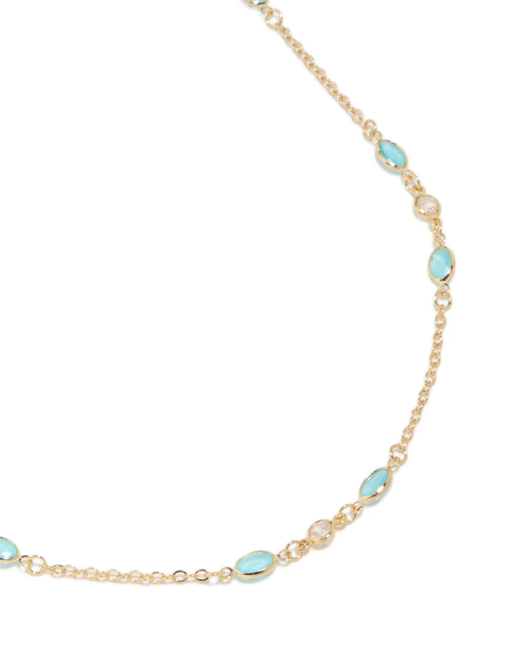 Gold Plated Blue Cubic Zirconia Oval Stone Necklace