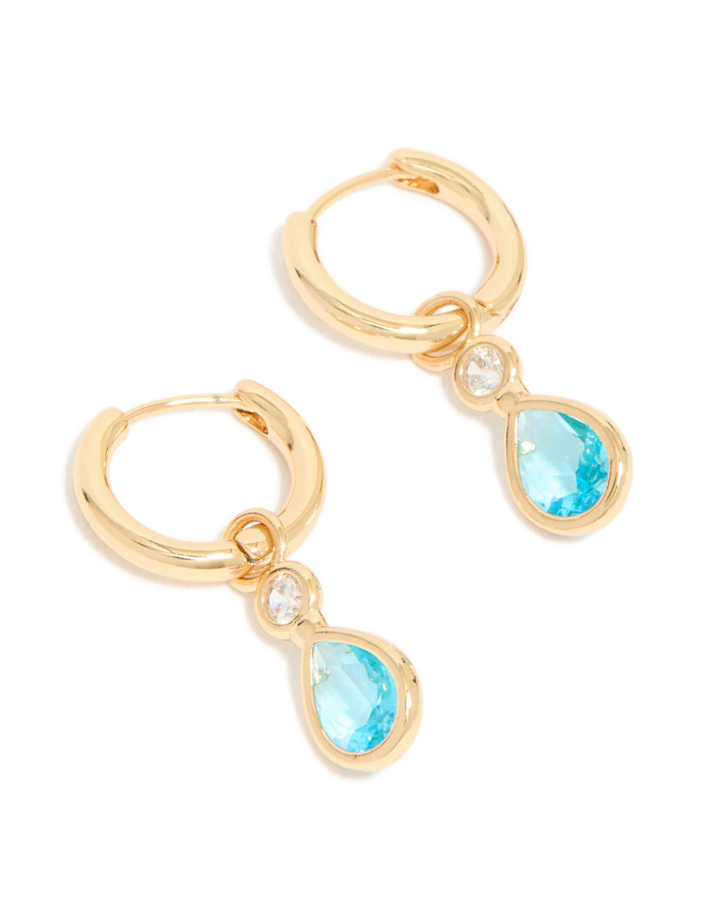 306-gold-plated-blue-cubic-zirconia-teardrop-huggie-earrings-2.webp Gold Plated Blue Cubic Zirconia Teardrop Huggie Earrings