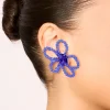 Dark Blue Beaded Flower Outline Stud Earrings