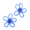Dark Blue Beaded Flower Outline Stud Earrings