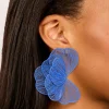 Dark Blue Coated Metal Wire Petal Stud Earrings