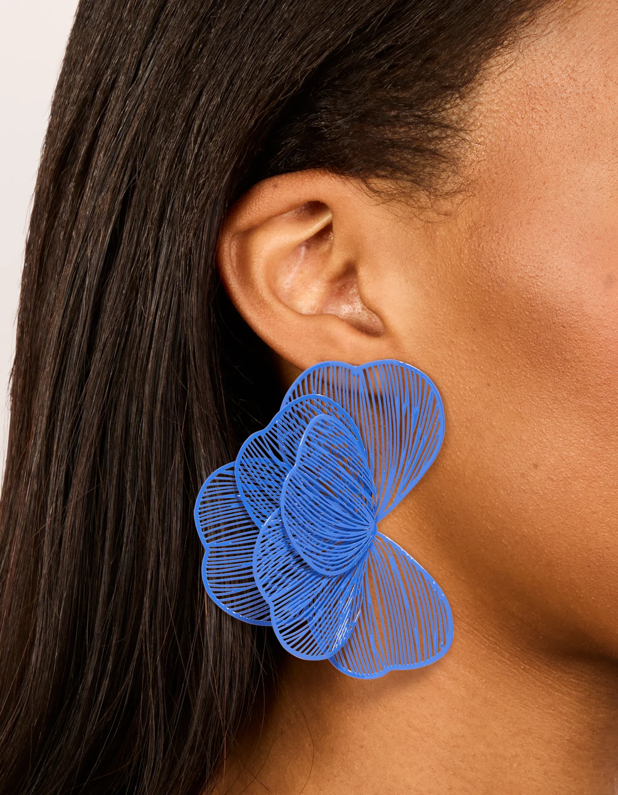 Dark Blue Coated Metal Wire Petal Stud Earrings