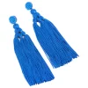 Dark Blue Fabric Fringe Long Drop Earrings