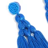 Dark Blue Fabric Fringe Long Drop Earrings