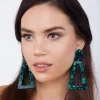 Deep Green Acrylic Oval Top Earrings