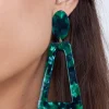Deep Green Acrylic Oval Top Earrings
