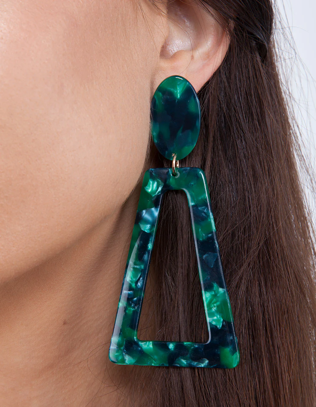 Deep Green Acrylic Oval Top Earrings
