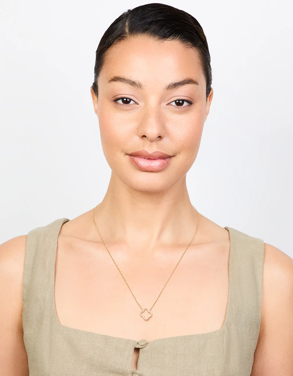 Gold Plated Brass Cubic Zirconia Hollow Flower Necklace