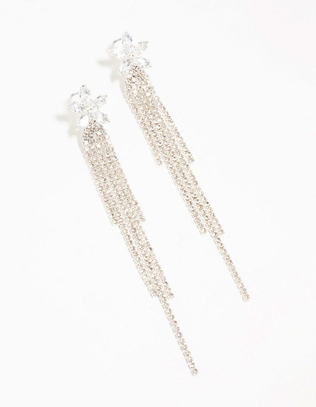 3098-diamante-floral-cup-chain-drop-silver-earrings-1.webp Diamante Floral Cup Chain Drop Silver Earrings