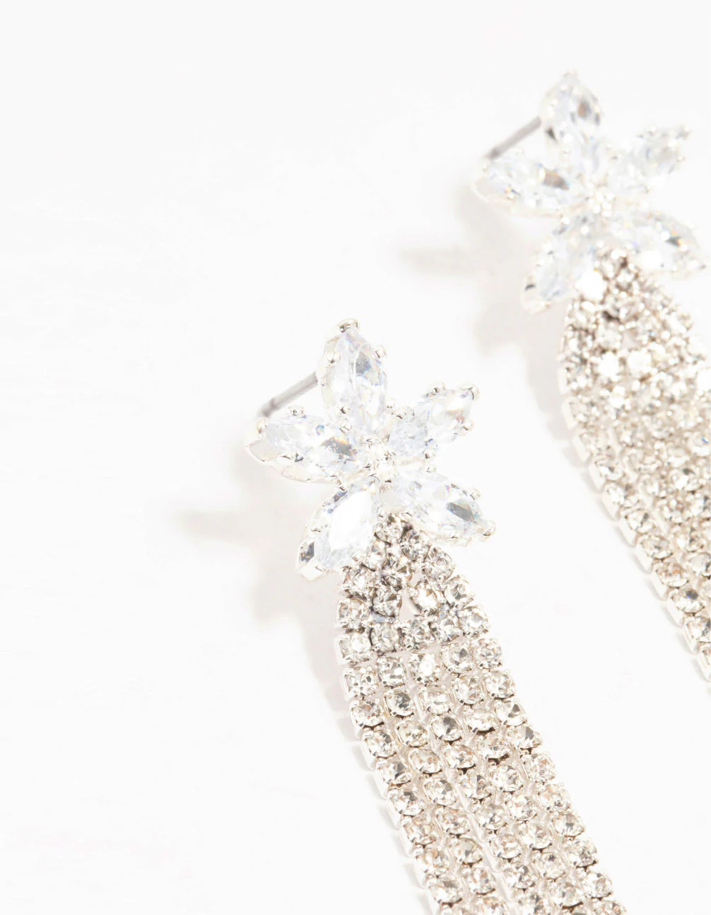 3098-diamante-floral-cup-chain-drop-silver-earrings-2.webp Diamante Floral Cup Chain Drop Silver Earrings