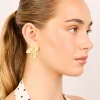 310-gold-plated-brass-flower-mirror-statement-earrings-3.webp Gold Plated Brass Flower Mirror Statement Earrings